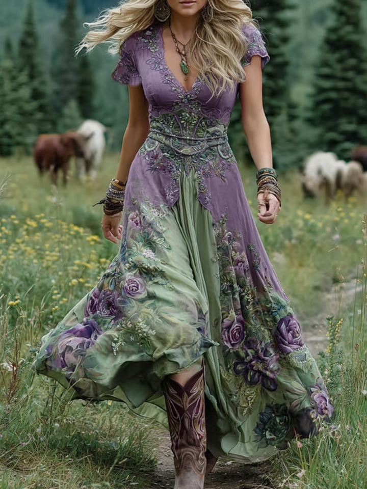 Audrey | Boho Floral Maxi Dress Printed