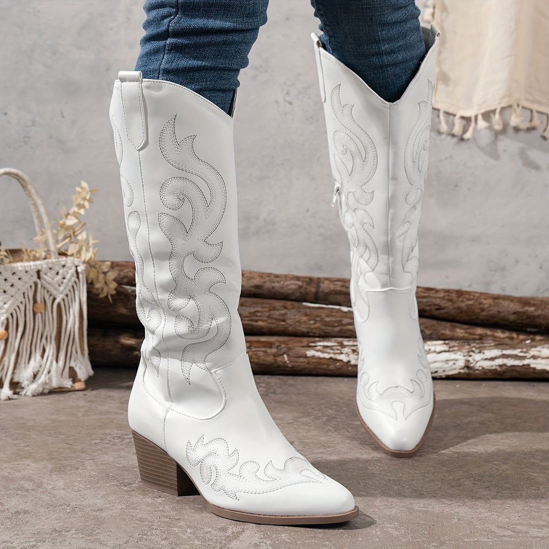 Women's Knee-High Cowboy Boots with Block Heel