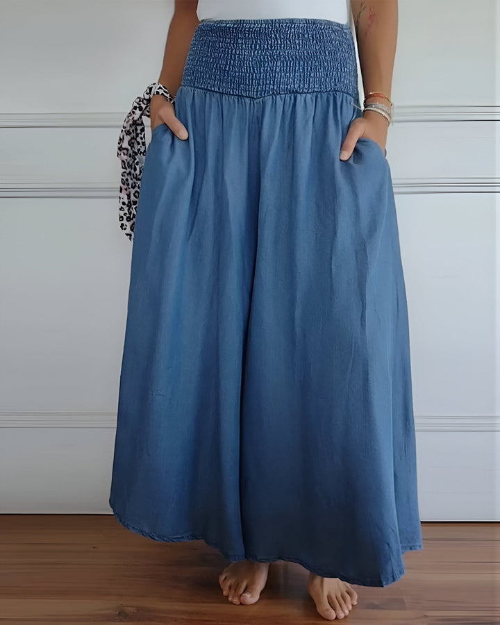Wren | Wide Leg Trousers with Smocked Waist and Side Pockets