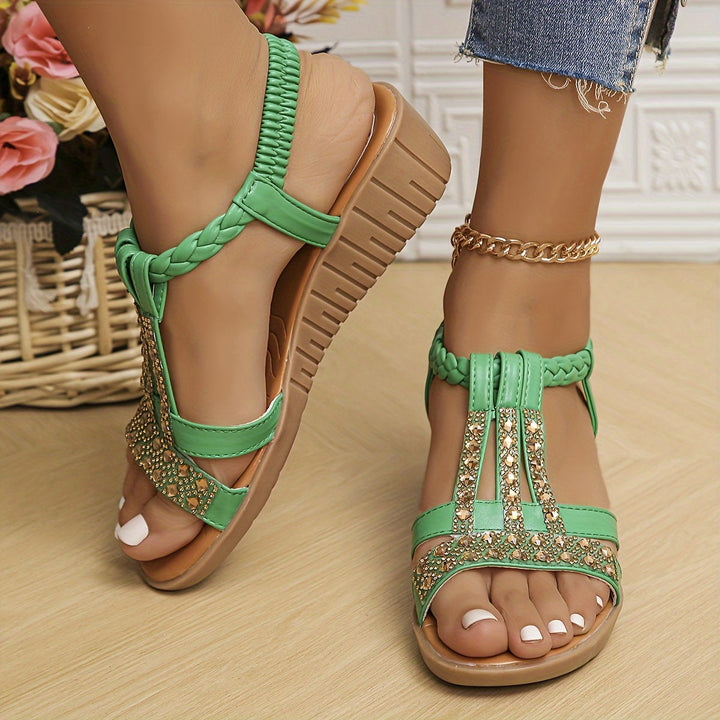 Women's Orthopedic Studded T-Strap Flat Sandals with Open Toe