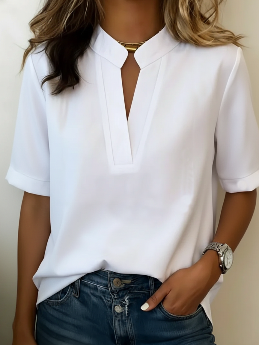 Serena | Womens Blouse Split V-Neck Short Sleeve