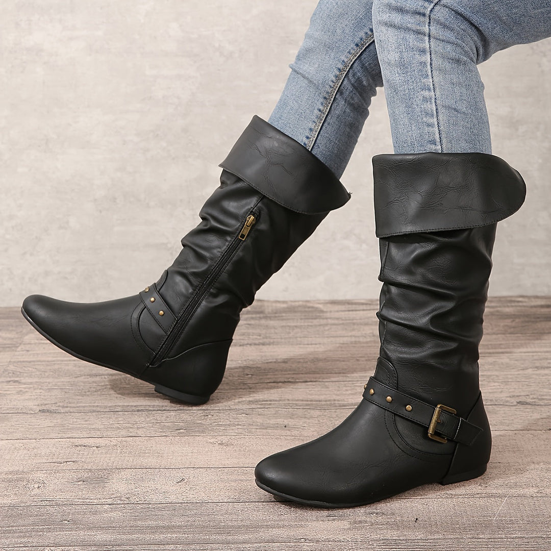 Women's Orthopedic Knee High Slouch Boots with Flat Heel