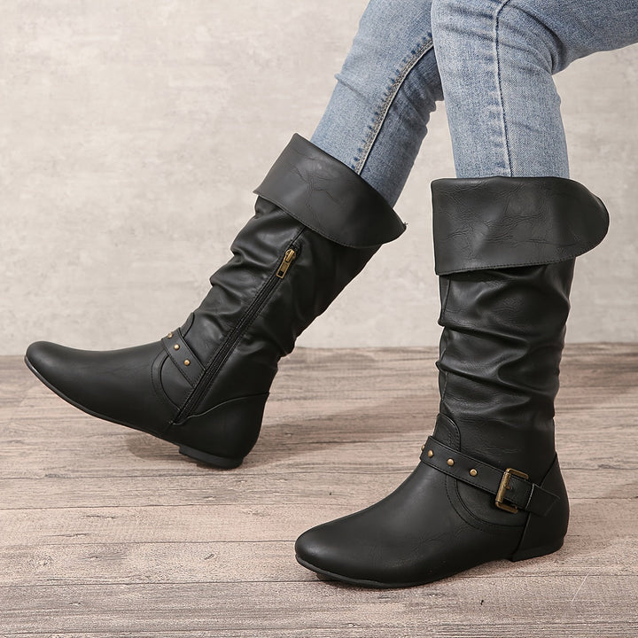 Women's Orthopedic Knee High Slouch Boots with Flat Heel