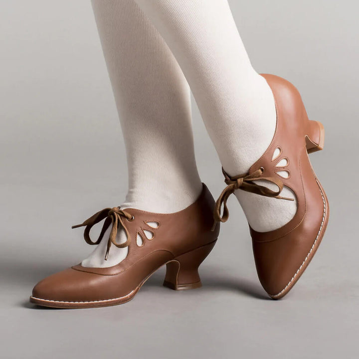 Women's Vintage Mary Jane Heels with Lace-Up and Cutout