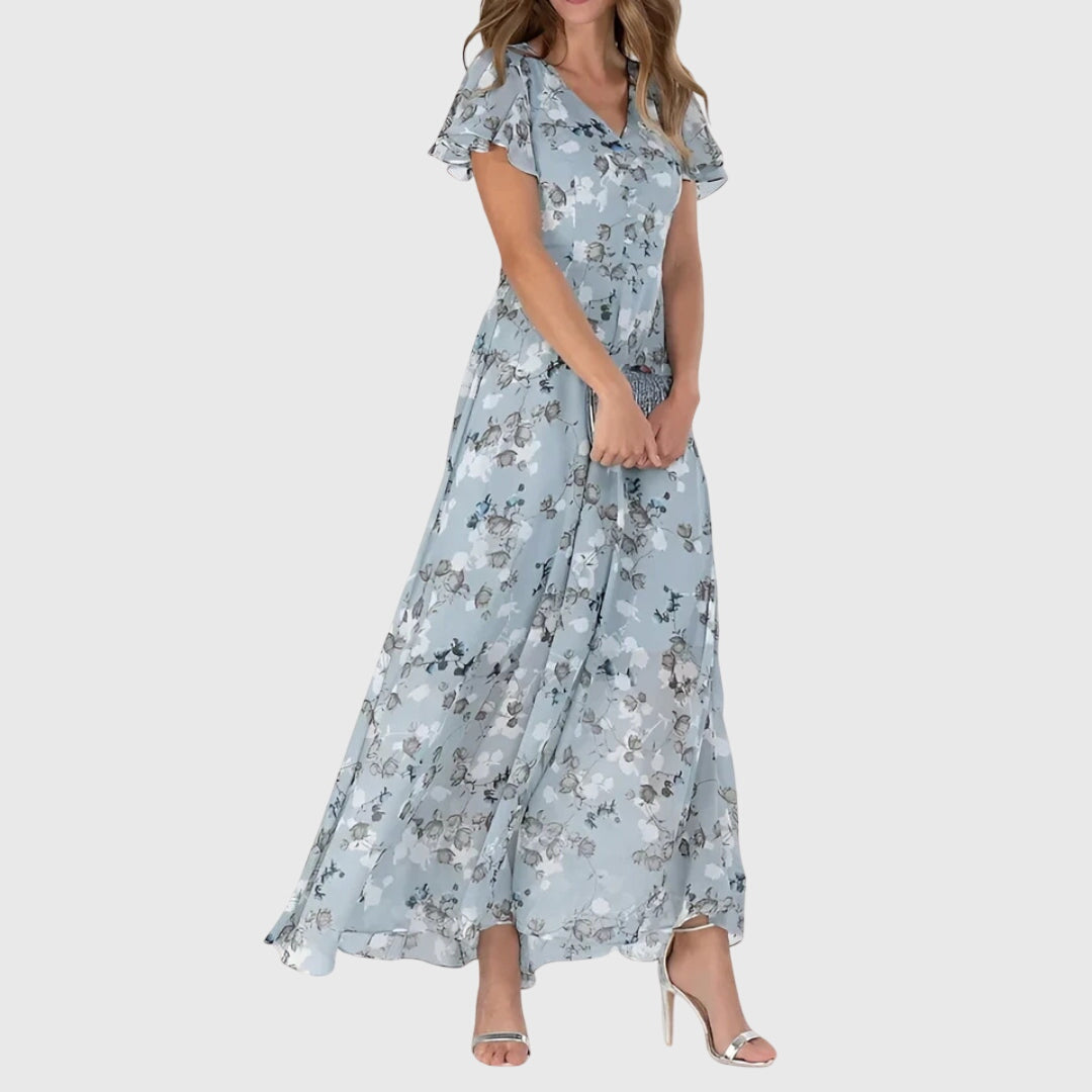 Lola | Maxi Wedding Guest Dress with Floral Print and V-Neck