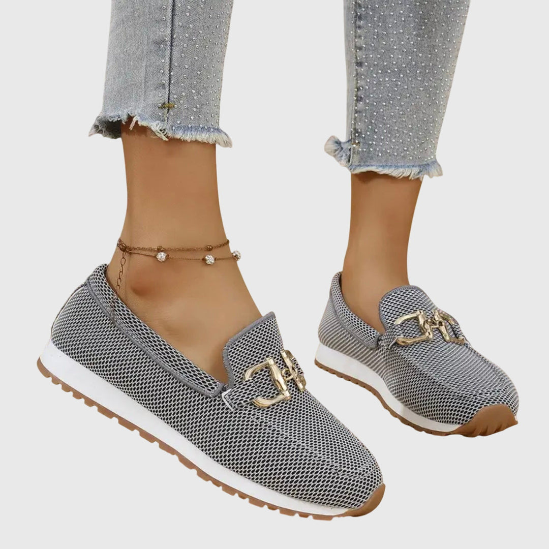 Women's Orthopedic Loafers with Gold Hardware and Textured Upper