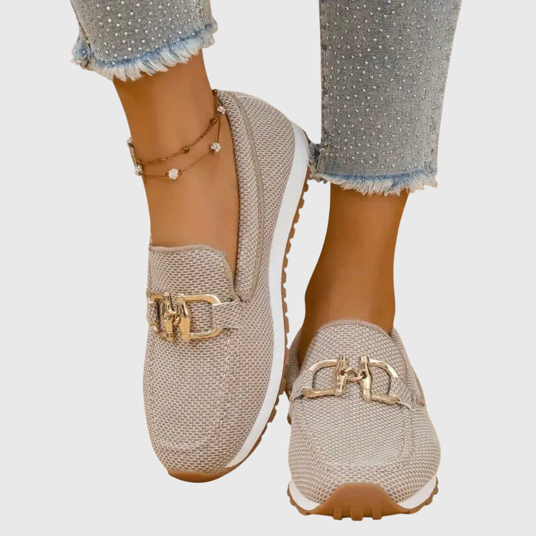 Women's Orthopedic Loafers with Gold Hardware and Textured Upper