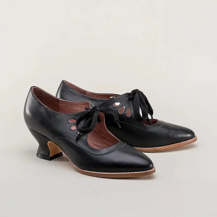 Women's Vintage Mary Jane Heels with Lace-Up and Cutout