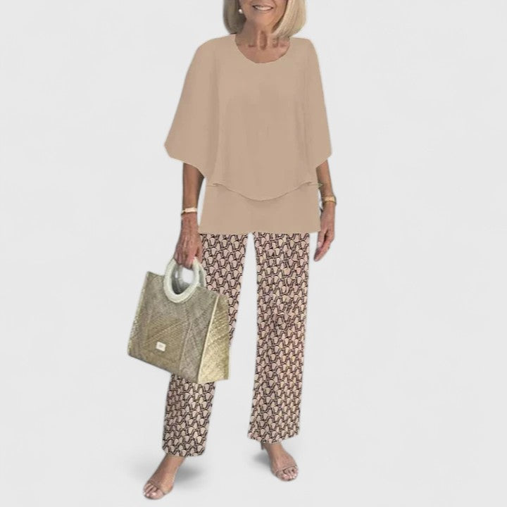 Women's Layered Top and Printed Pants Set