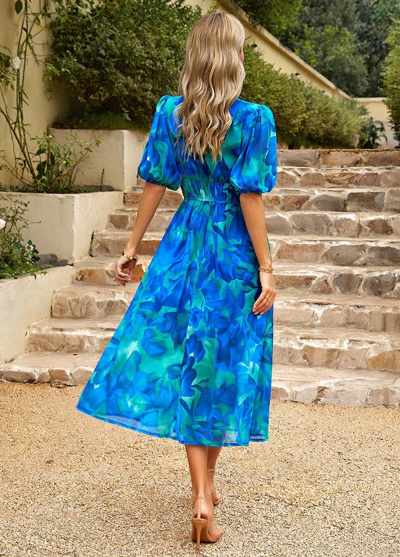 Innova | Midi Summer Dress with Floral Print and V-Neck