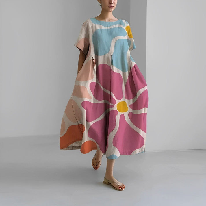 Jacklyn | Midi Summer Dress with Floral Print and Round Neck