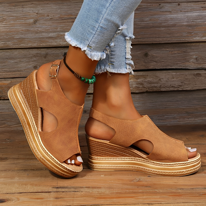 Women's Orthopedic Cutout Wedge Sandals with Back Strap