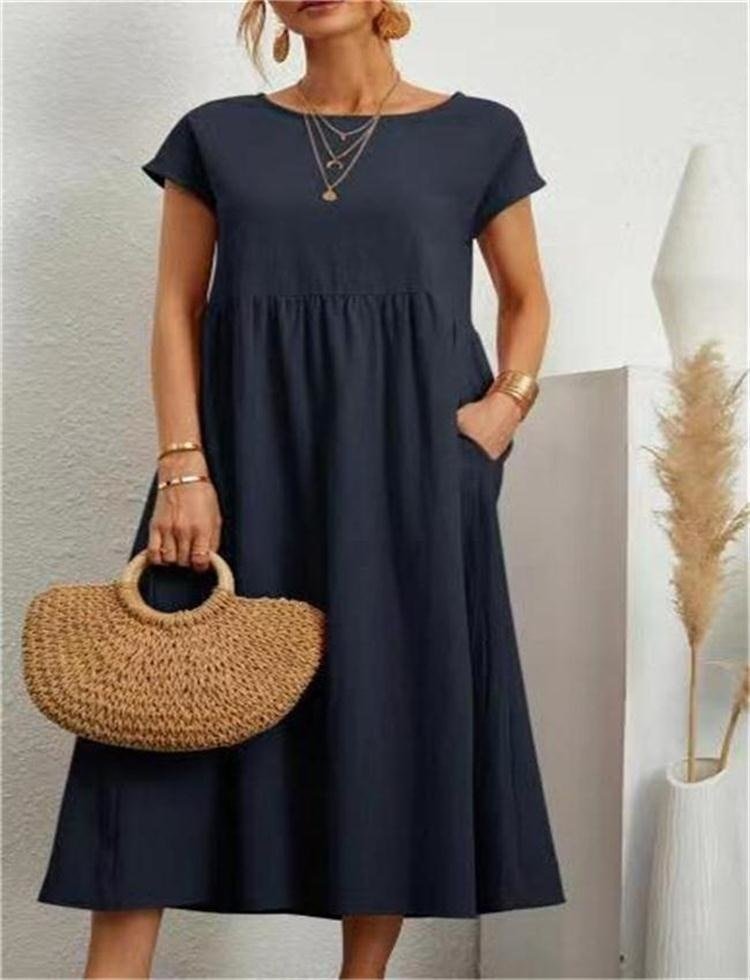 Charlotte | Midi Summer Dress with Round Neck and Side Pockets