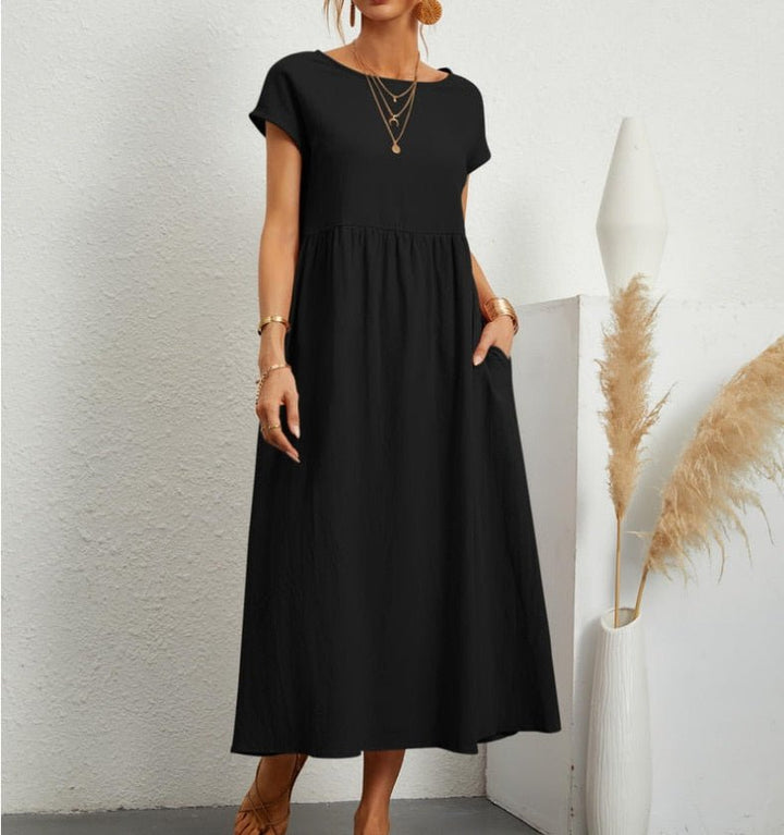 Charlotte | Midi Summer Dress with Round Neck and Side Pockets