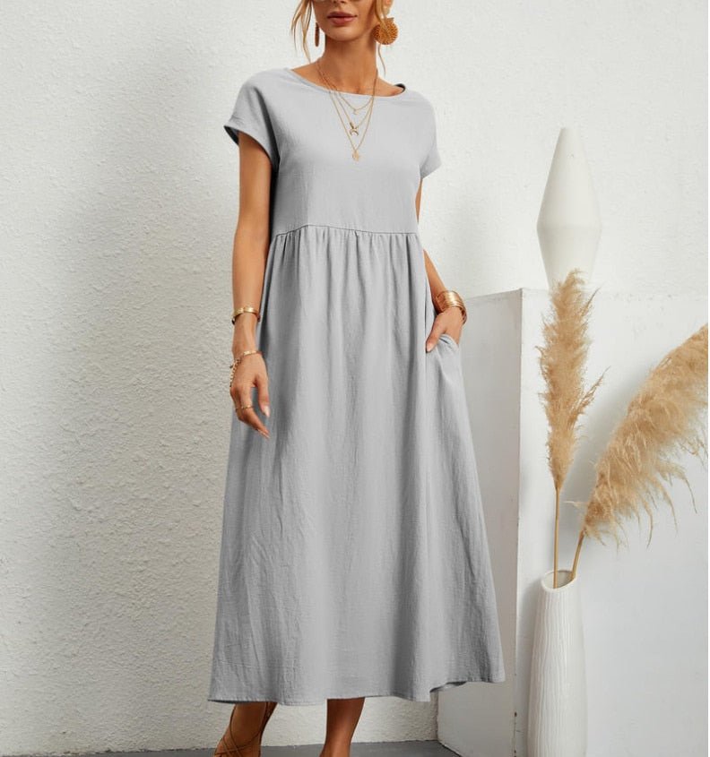 Charlotte | Midi Summer Dress with Round Neck and Side Pockets