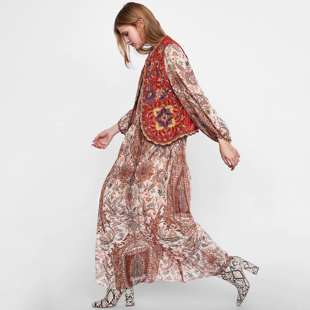 Roma | Boho Print Blouse with V Neckline and Wide Sleeves