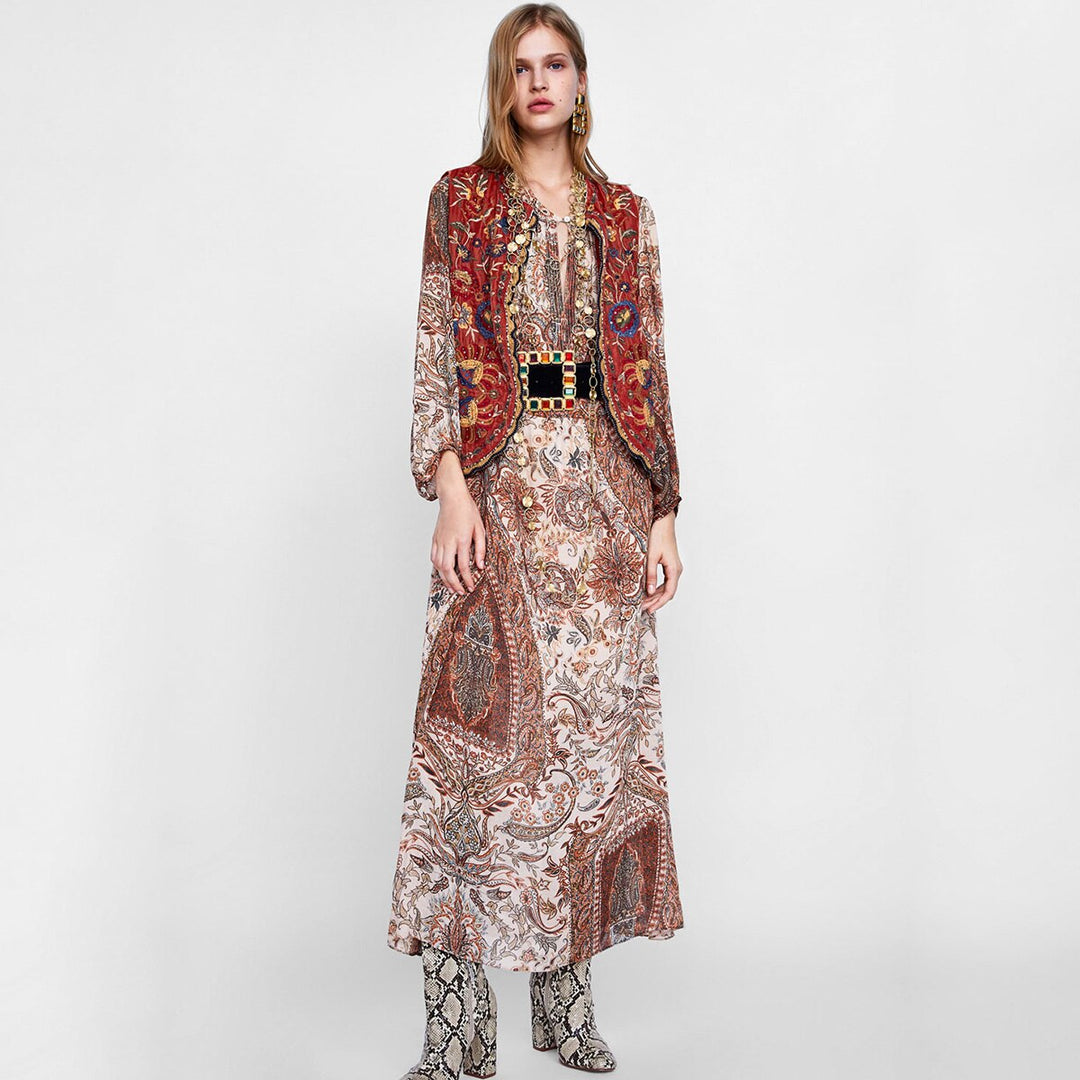 Roma | Boho Print Blouse with V Neckline and Wide Sleeves