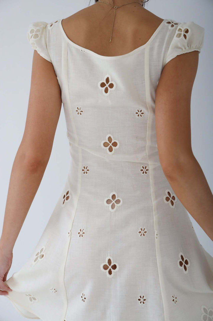 Women's Cream Midi Dress with Button Front and Cut Out