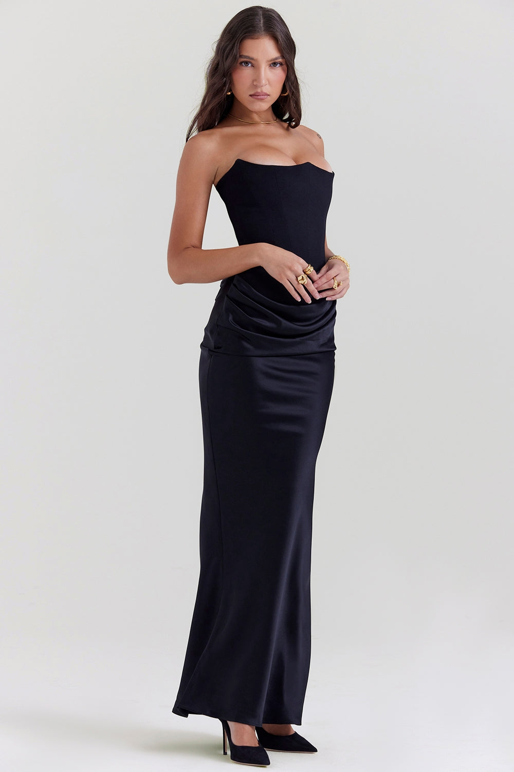 Sienna | Maxi Wedding Guest Dress with Corset Bodice and Strapless Cut
