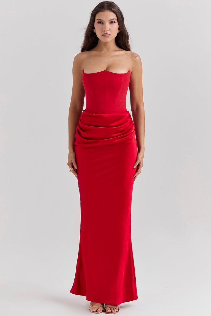 Sienna | Maxi Wedding Guest Dress with Corset Bodice and Strapless Cut
