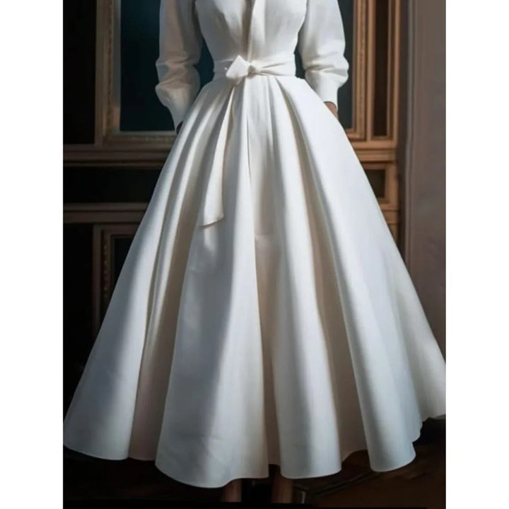 Audrey | Maxi Wedding Guest Dress with Collared Neck and Belted Waist