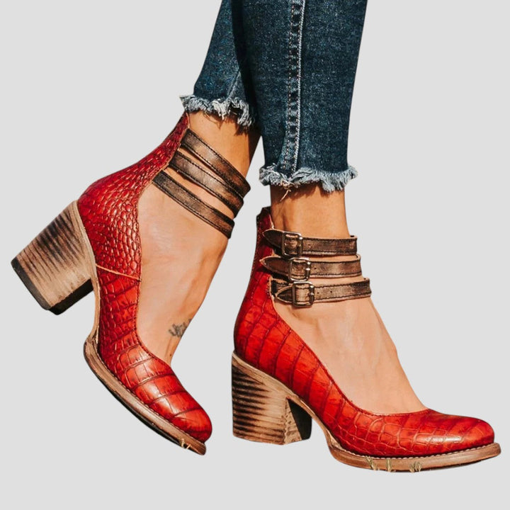 Women's Closed Toe Block Heel with Buckle Strap