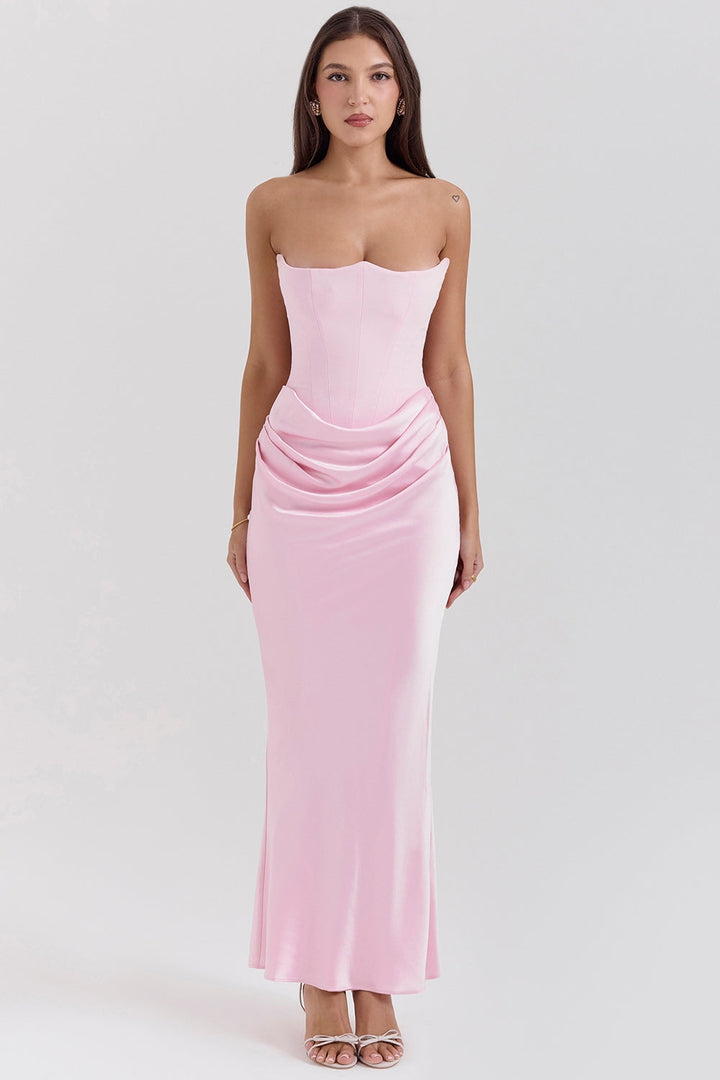 Sienna | Maxi Wedding Guest Dress with Corset Bodice and Strapless Cut