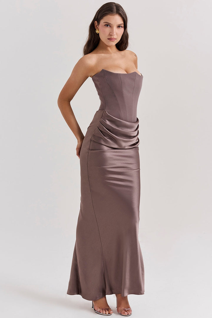 Sienna | Maxi Wedding Guest Dress with Corset Bodice and Strapless Cut