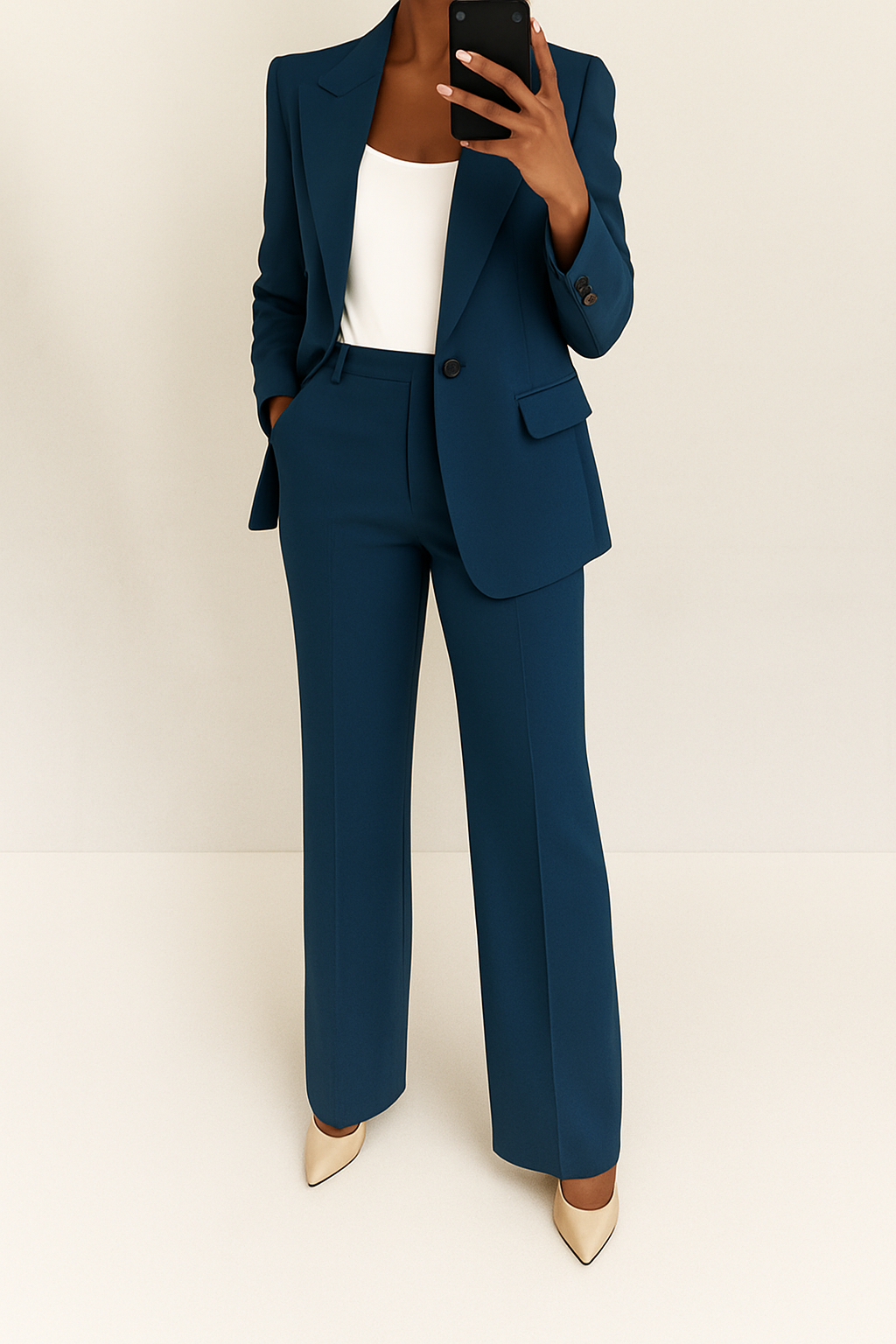 Leila | Blazer Set with Wide Leg Trousers and Single Button