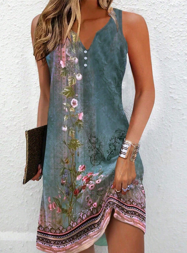 Lena | Mini Summer Dress with Abstract Print and Button Front