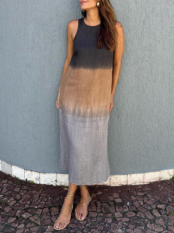 Mara | Midi Summer Dress with Round Neck and Gradient Print