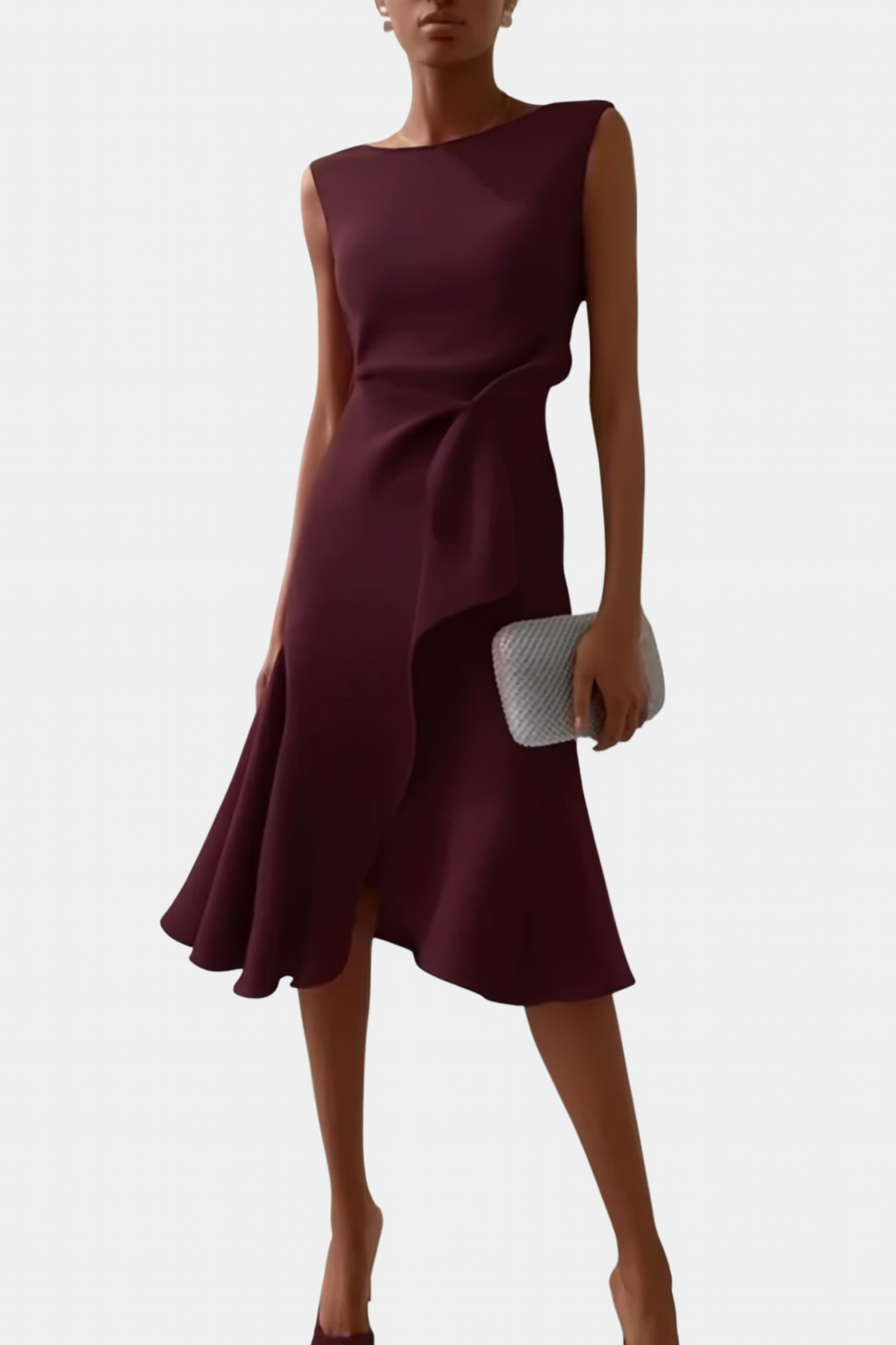 Women's Sleeveless Wrap Midi Dress with Ruffle Hem