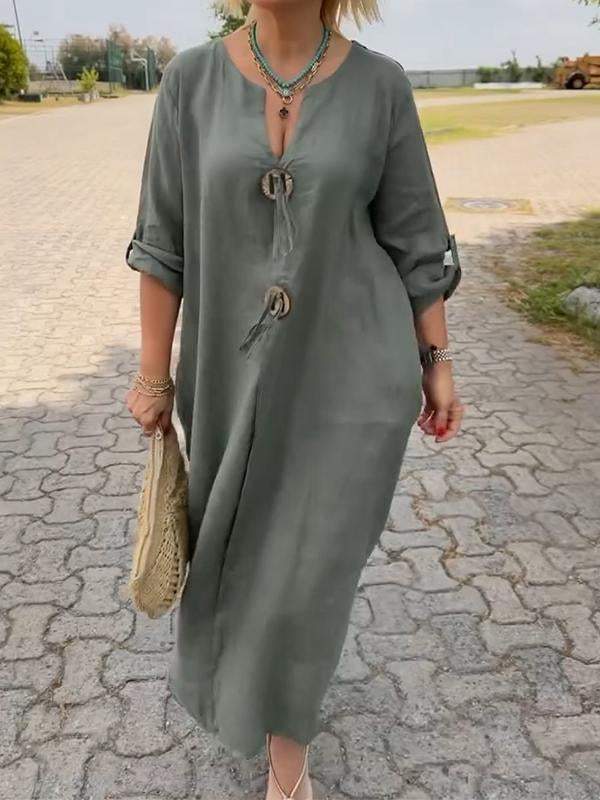 Christine | Midi Shirt Dress with Button Front and Long Sleeves