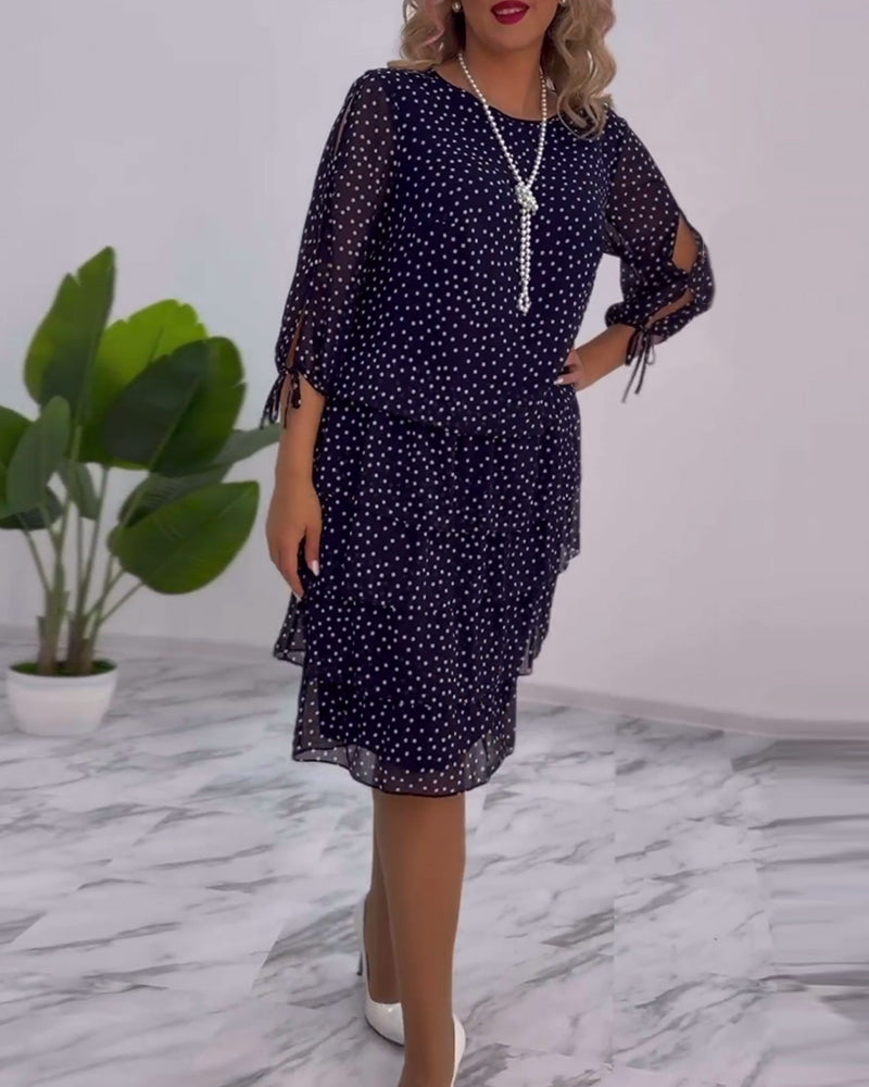 Nancy | Midi Polka Dot Dress with Tiered Ruffle Skirt