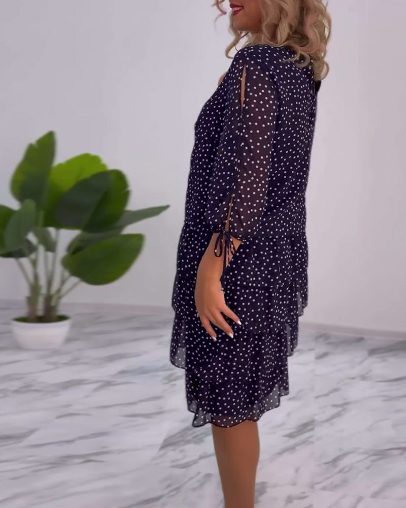 Nancy | Midi Polka Dot Dress with Tiered Ruffle Skirt