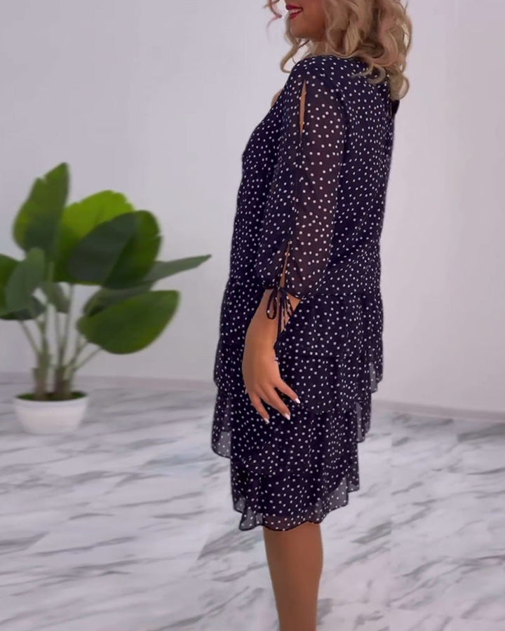 Nancy | Midi Polka Dot Dress with Tiered Ruffle Skirt