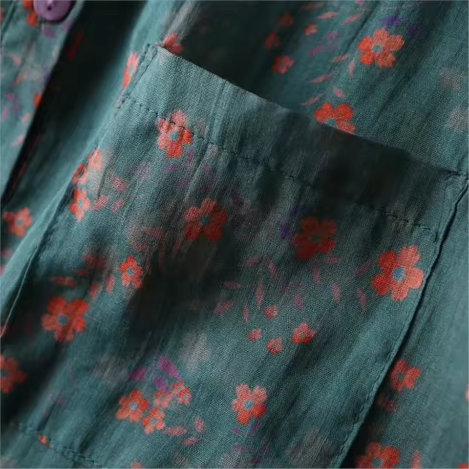 Women's Floral Shirt with Collar and Half-Placket