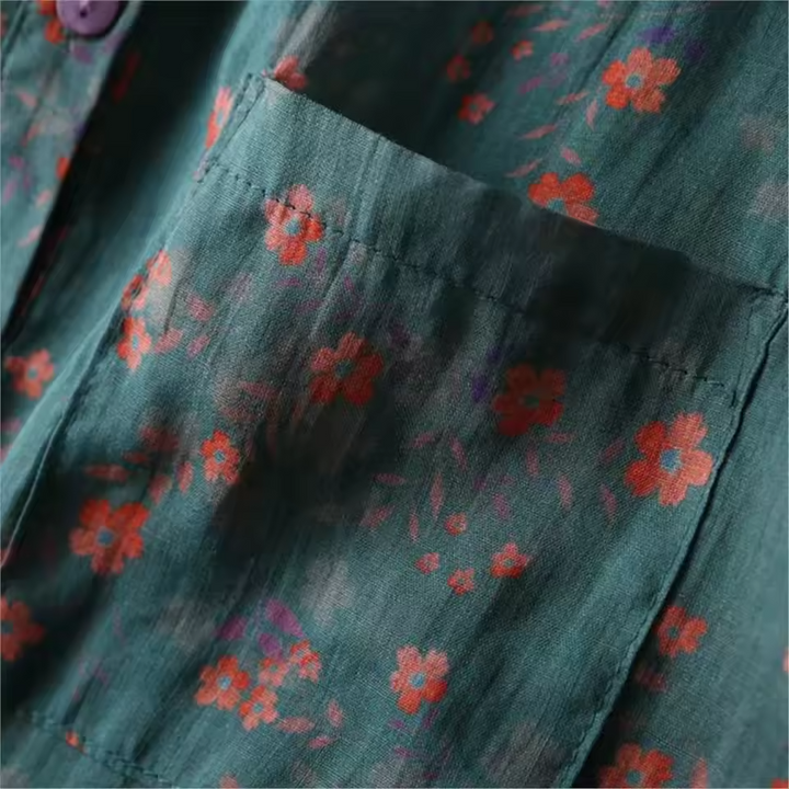 Women's Floral Shirt with Collar and Half-Placket