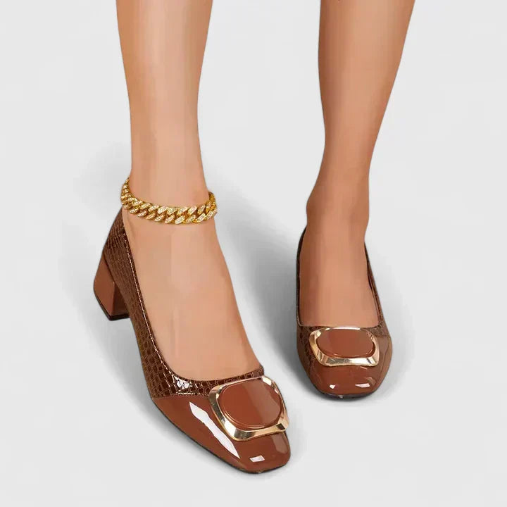 Women's Square Toe Loafers with Block Heel