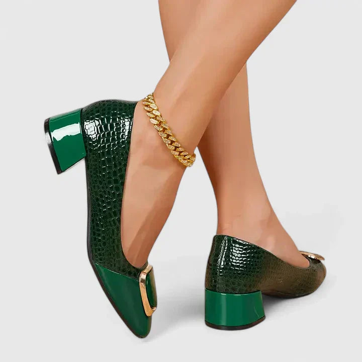 Women's Square Toe Loafers with Block Heel