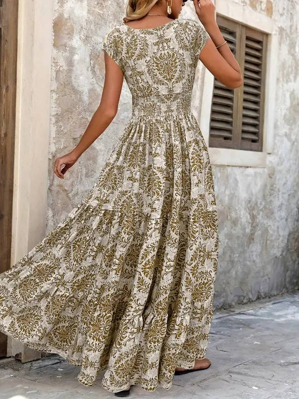 Emma | Midi Floral Print Dress with V-Neck and Sleeveless Bodice