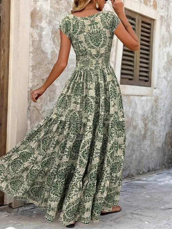 Emma | Midi Floral Print Dress with V-Neck and Sleeveless Bodice
