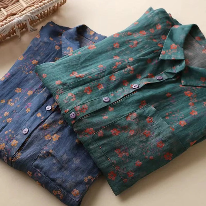 Women's Floral Shirt with Collar and Half-Placket