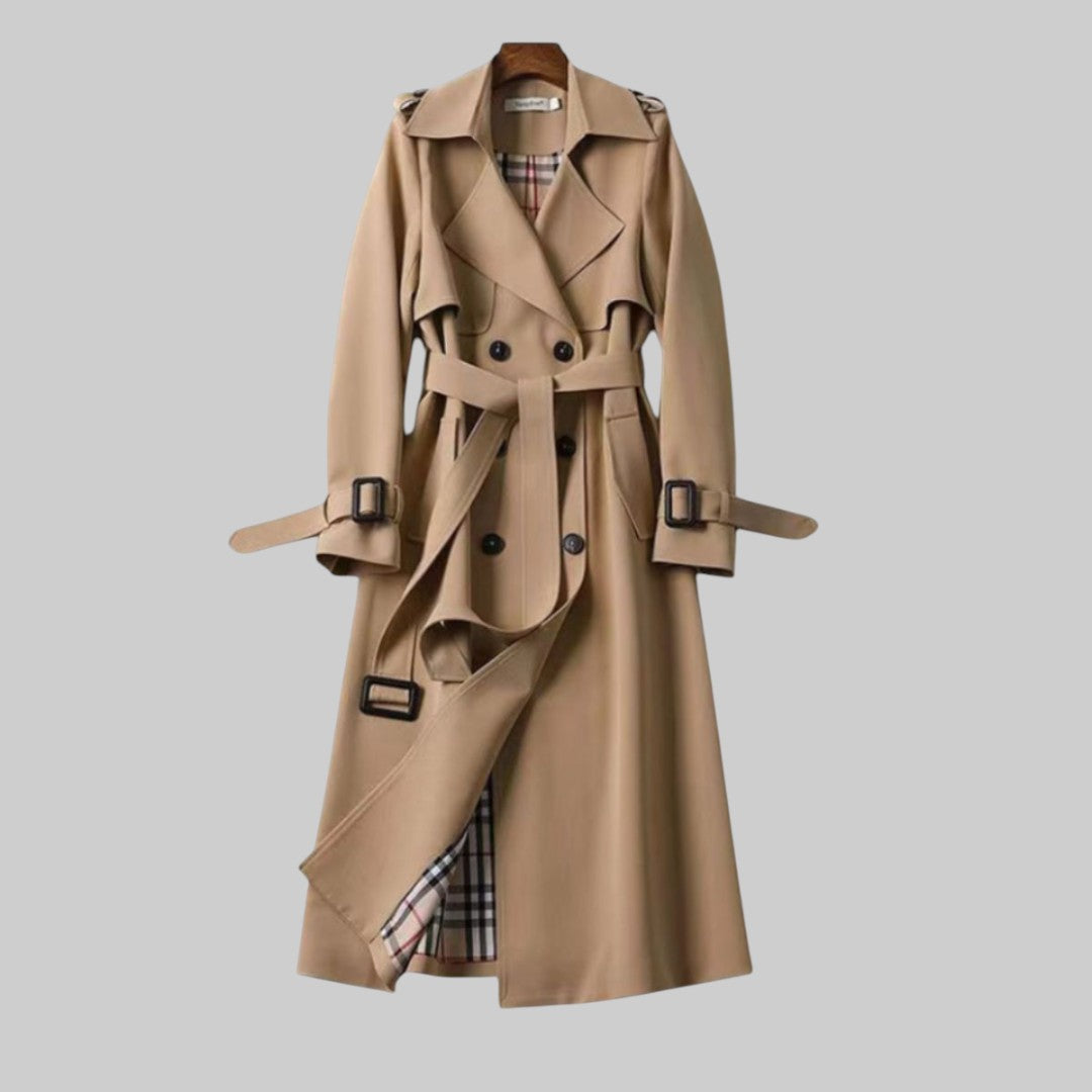 Women's Double Breasted Belted Trench Coat with Wide Lapel
