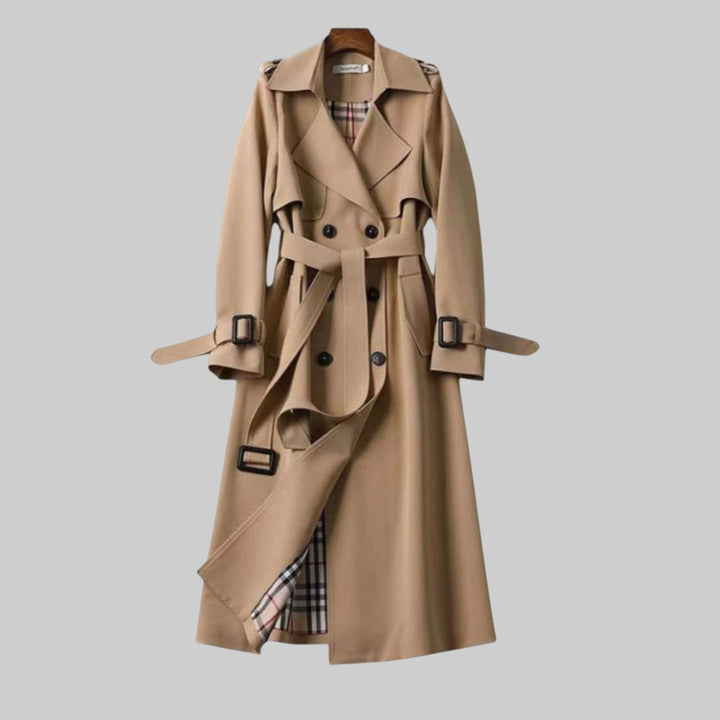 Women's Double Breasted Belted Trench Coat with Wide Lapel
