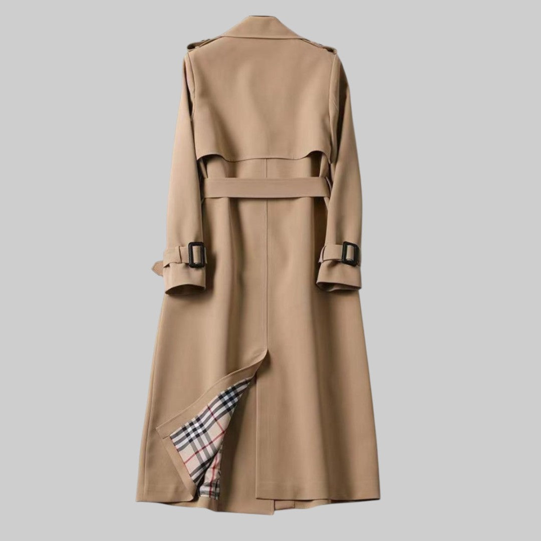 Women's Double Breasted Belted Trench Coat with Wide Lapel