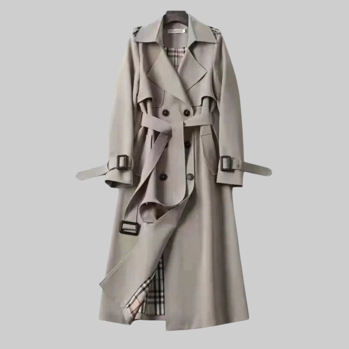 Women's Double Breasted Belted Trench Coat with Wide Lapel
