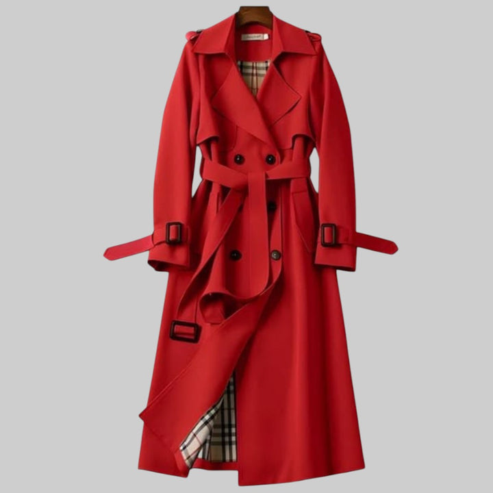 Women's Double Breasted Belted Trench Coat with Wide Lapel