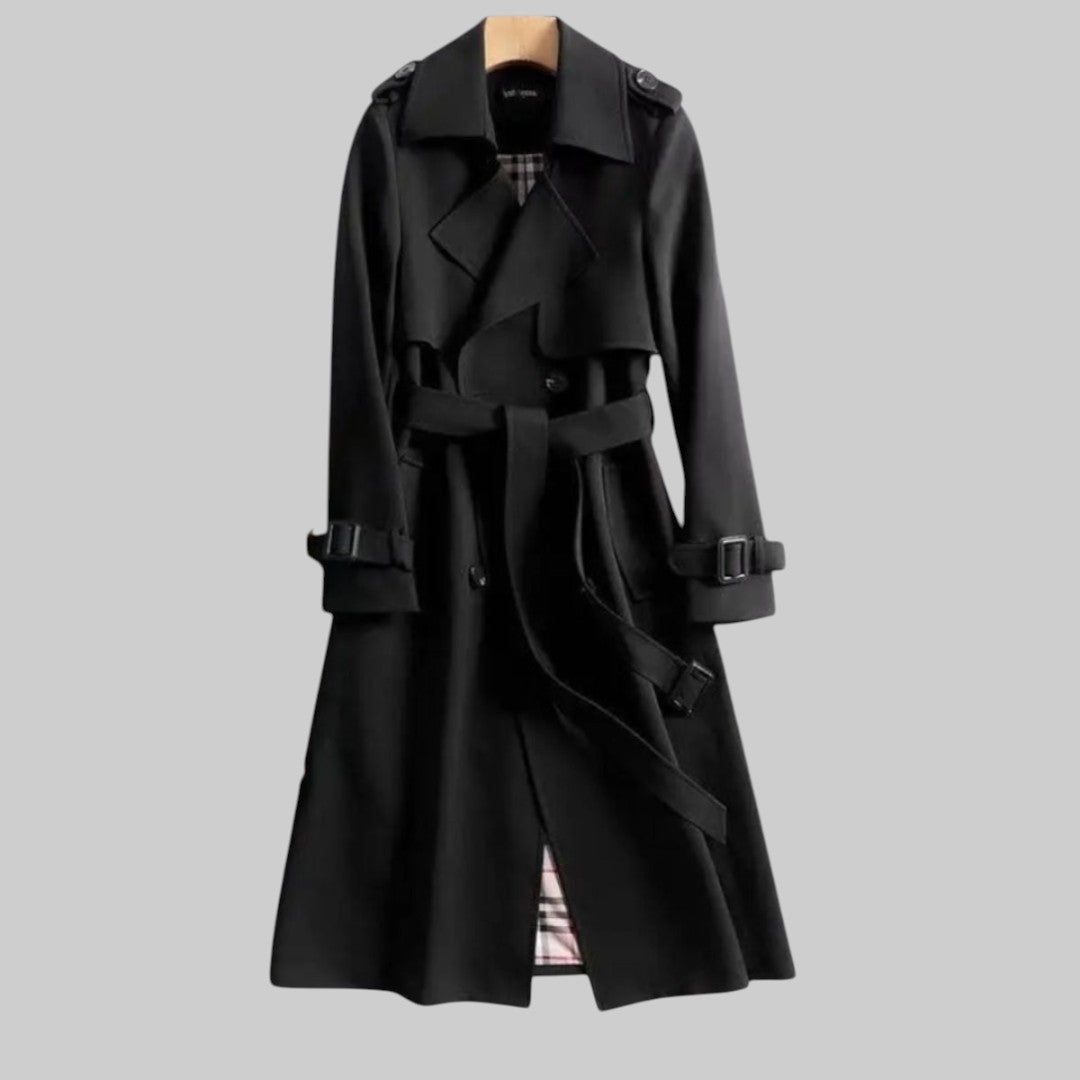 Women's Double Breasted Belted Trench Coat with Wide Lapel