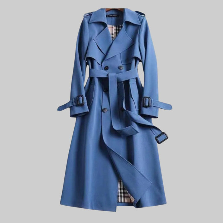 Women's Double Breasted Belted Trench Coat with Wide Lapel